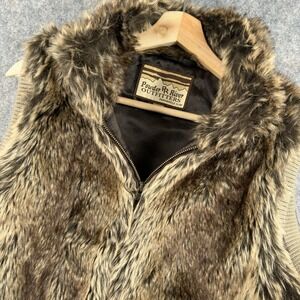 Powder River Outfitters Vest Womens XL Brown Faux Fur Knit Western Cowboy Ranch
